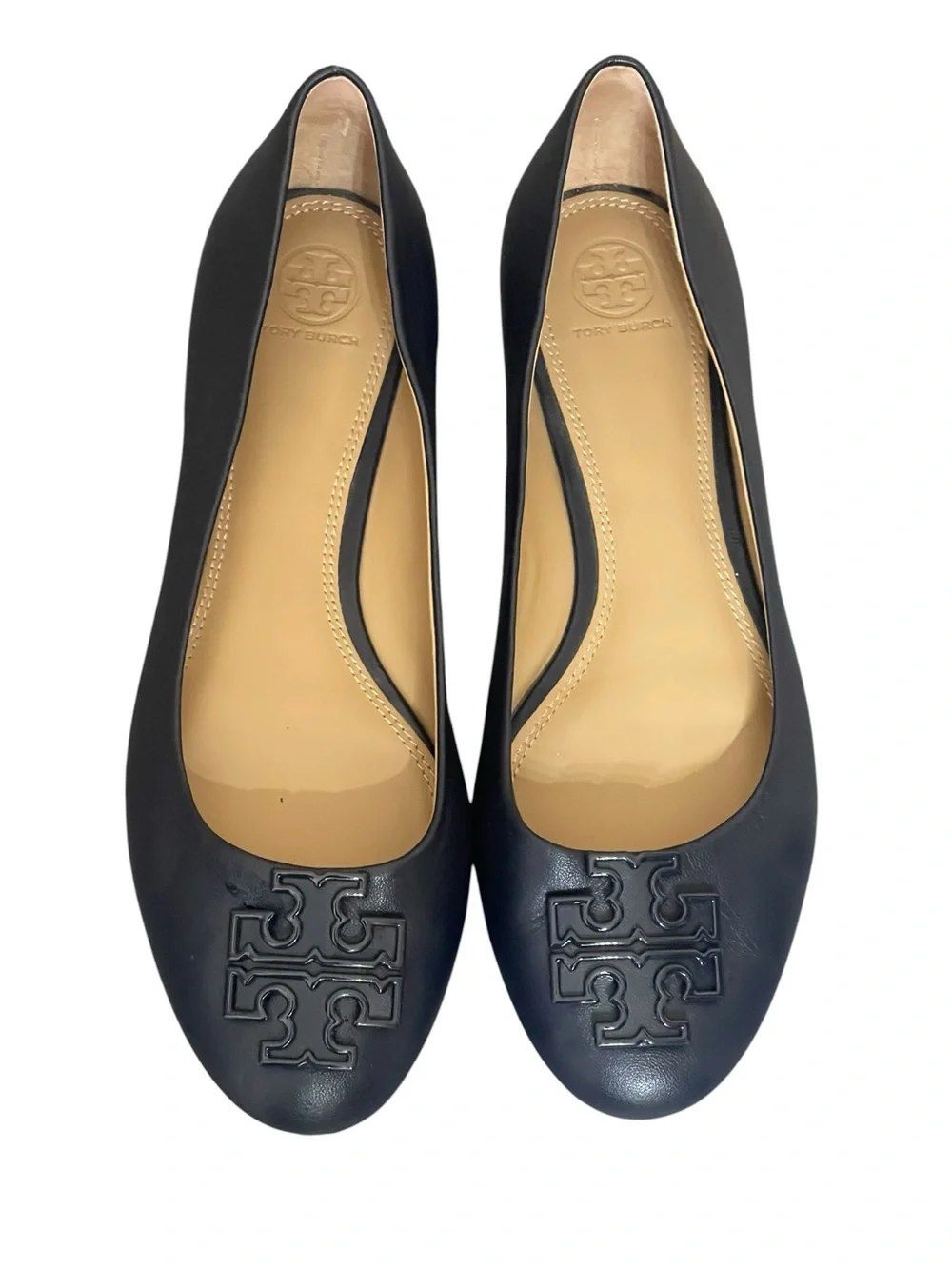 TORY BURCH ROYAL POWDER FLAT BLACK LEATH SZ